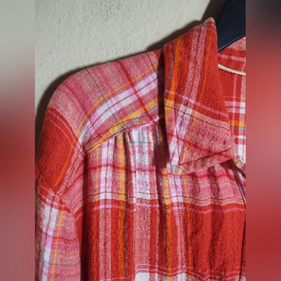 Pilcro Top Orange Plaid Soft Button Down Tunic Boho Fall - Picture 5 of 16